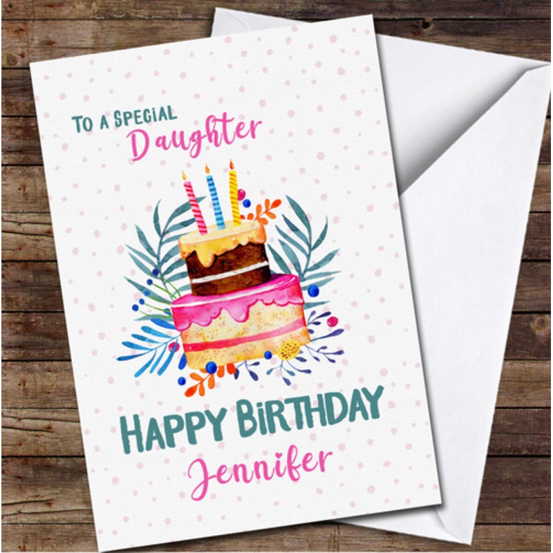 Daughter Birthday Pink Teal Cake Candles and Flowers Personalised Birthday Card – The Card Zoo