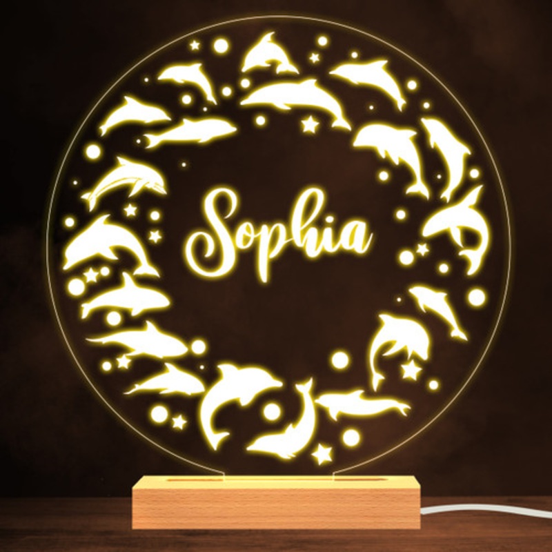 Dolphins Silhouette Round Stars Warm White Lamp Personalised Gift Night Light – The Card Zoo