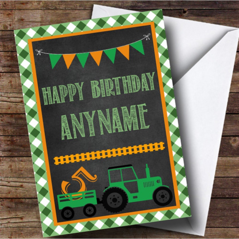 Green Orange Tractor Age Boys Children’s Birthday Personalised Card – The Card Zoo