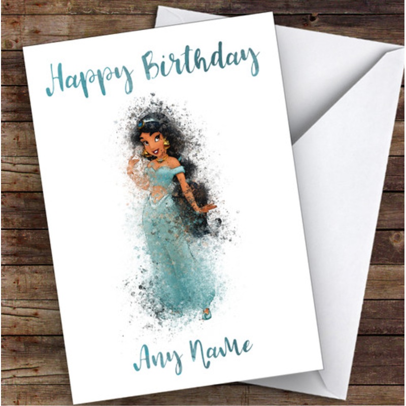 Jasmin Princess Watercolour Splatter Children’s Kids Personalised Birthday Card – The Card Zoo