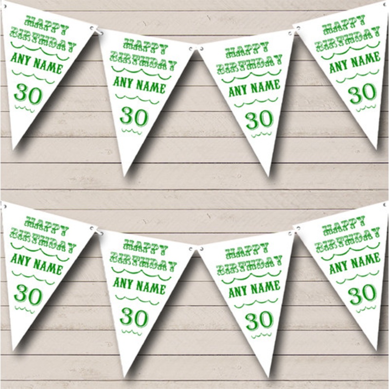 Vintage Text Any Age Birthday White Green Personalised Birthday Party Bunting – The Card Zoo