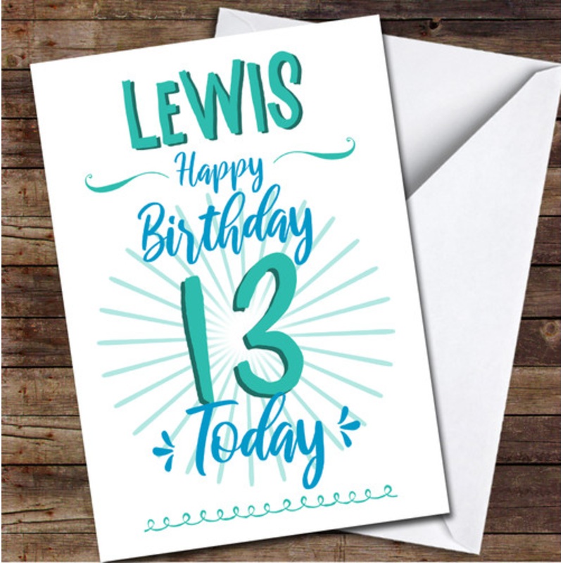 13th Birthday Boy Turquoise Text Personalised Birthday Card – The Card Zoo