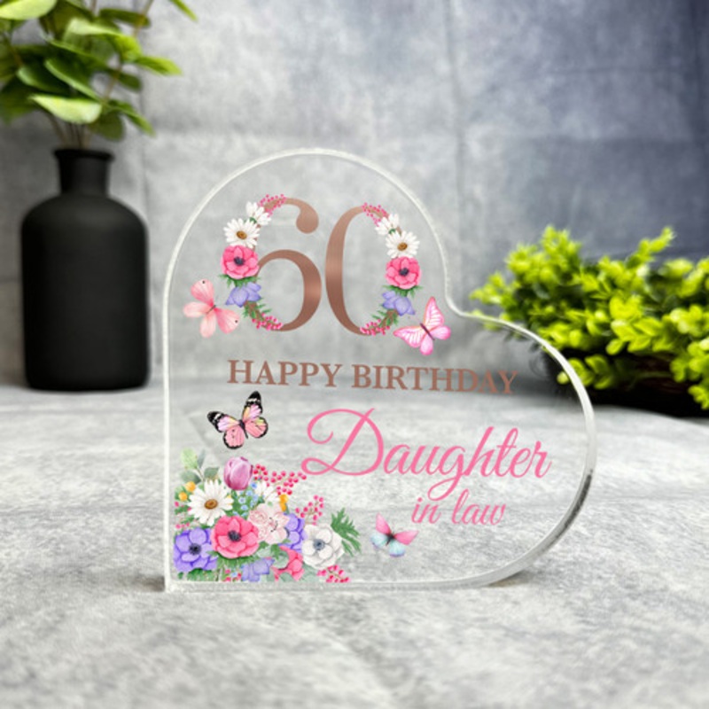 Daughter-In-Law 60th Pink Purple Birthday Present Heart Plaque Keepsake Gift – The Card Zoo