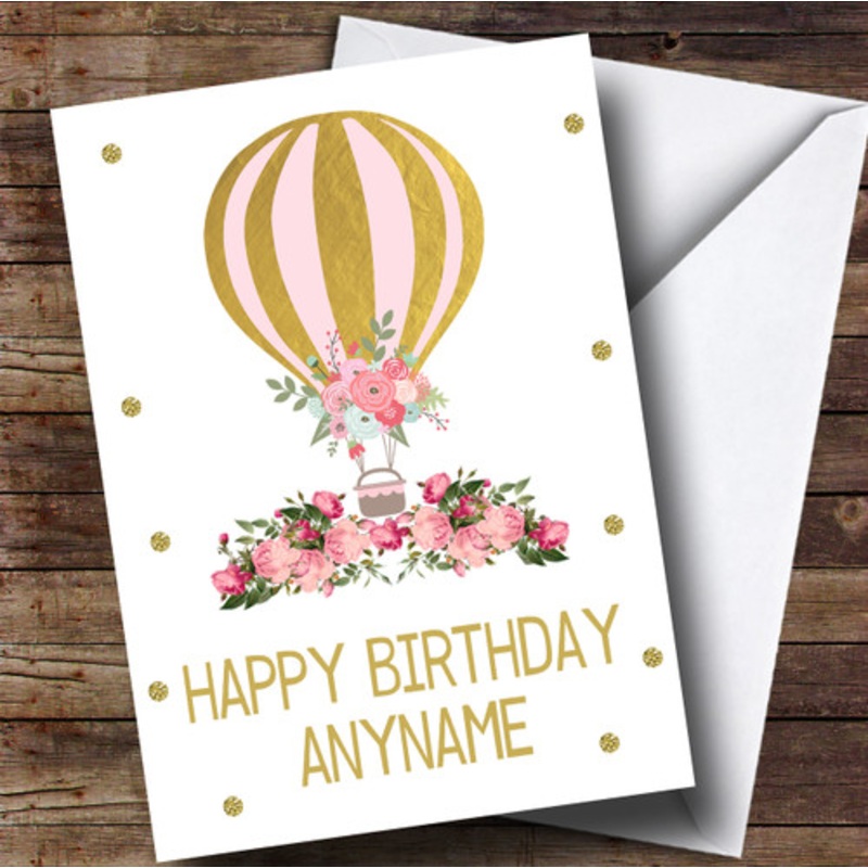 Gold Floral Hot Air Balloon Children’s Birthday Personalised Card – The Card Zoo
