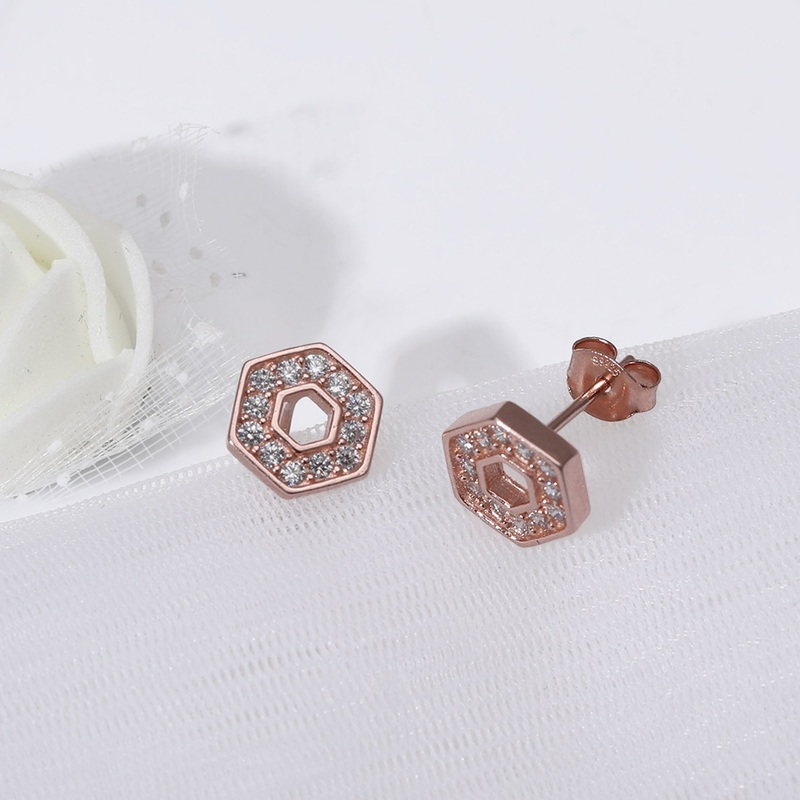 Rose Gold Hexagon Geometry Earrings