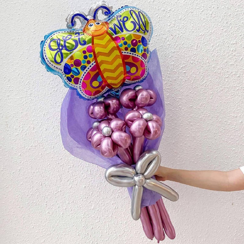 18-inch Get Well Soon Butterfly with Chrome Balloon Flower Bouquet