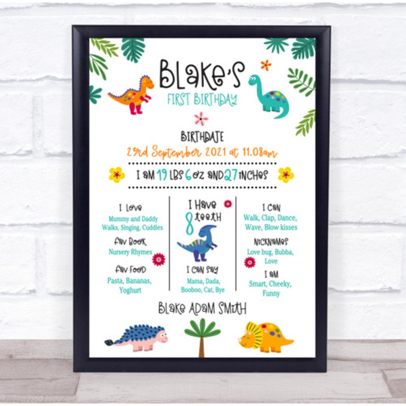1st Birthday First Year Baby Milestones Interests Cute Dinosaur Print – The Card Zoo