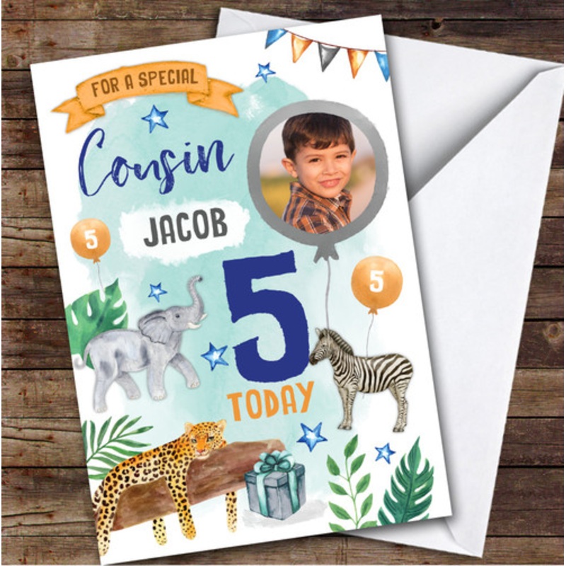 Animal Jungle Wild Photo Cousin 5th Custom Personalised Birthday Card – The Card Zoo