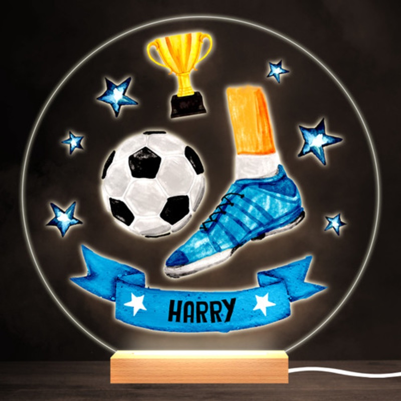 Football Boy Blue Colourful Round Personalised Gift LED Lamp Night Light – The Card Zoo