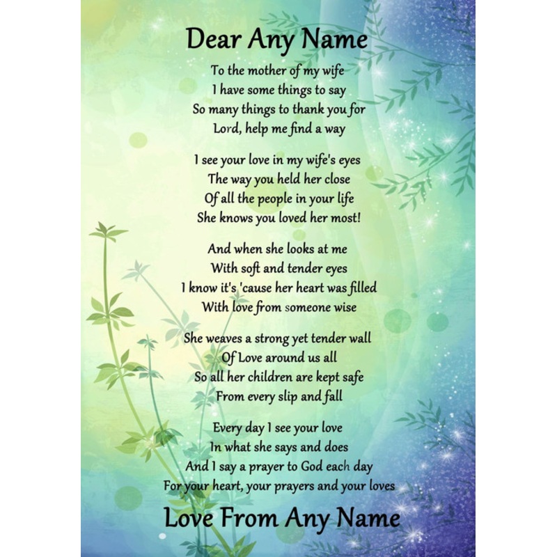 Green and Blue My Wife’s Mother Personalised Poem Certificate – The Card Zoo