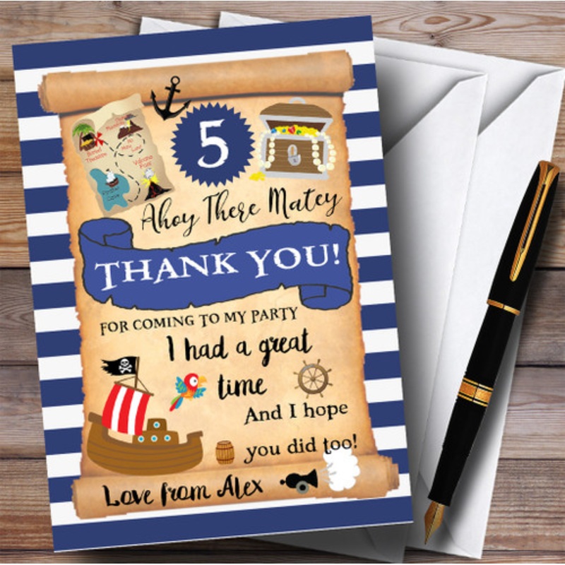 Pirate Blue Stripes Party Thank You Cards – The Card Zoo