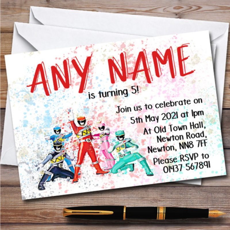 Power Rangers Dino Charge Splatter Art Children’s Birthday Party Invitations – The Card Zoo