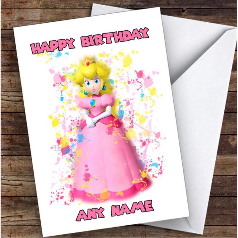 Princess Peach Super Mario Bros Splatter Art Children’s Kids Birthday Card – The Card Zoo