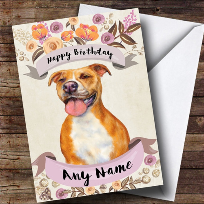 Rustic Gold Dog Pitbull Personalised Birthday Card – The Card Zoo