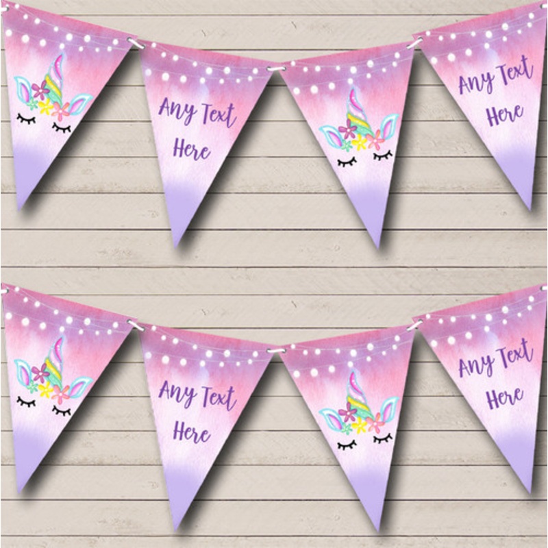 Unicorn Pink Purple Personalised Children’s Party Bunting – The Card Zoo