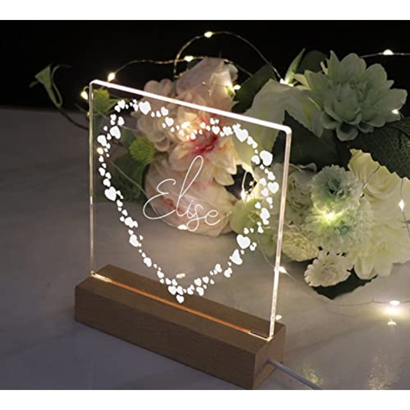 Any Name and Heart Personalised Night Light LED Lamp Gift
