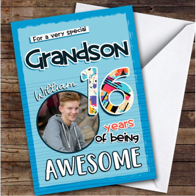Blue Abstract 16th Grandson Teenager Boys Custom Personalised Birthday Card – The Card Zoo