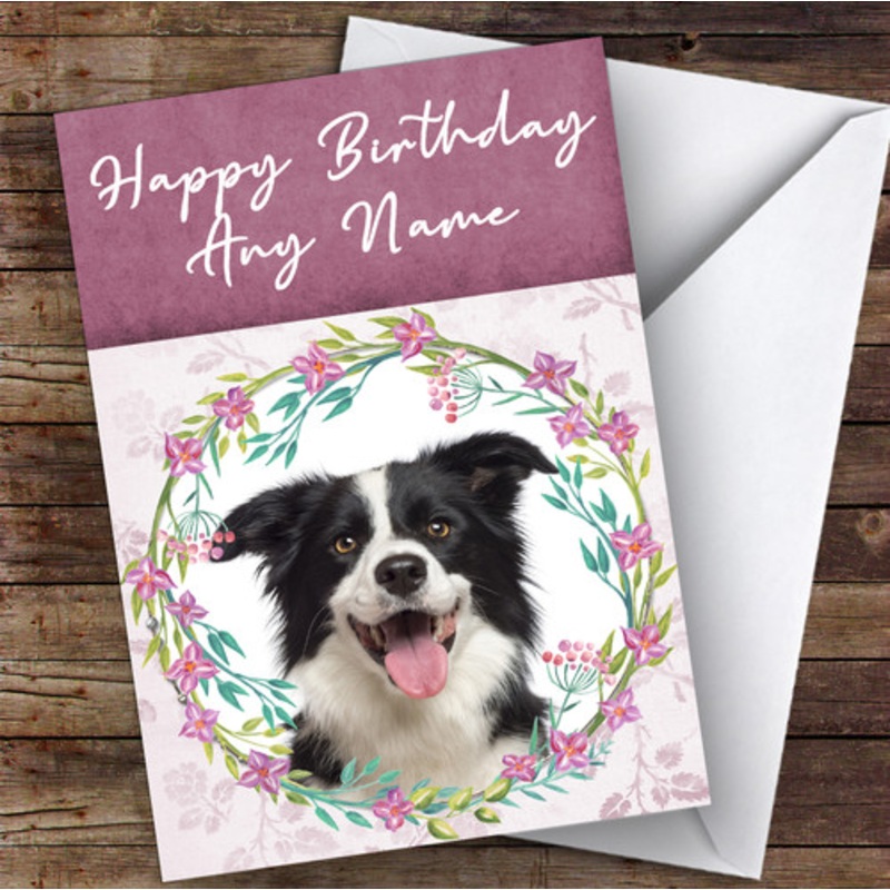 Border Collie Dog Pink Floral Animal Personalised Birthday Card – The Card Zoo