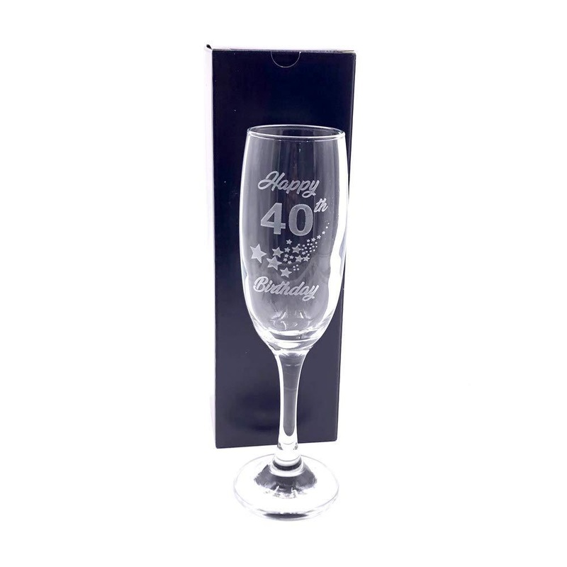 40th Birthday Stars Champagne Flute Glass Gift Boxed