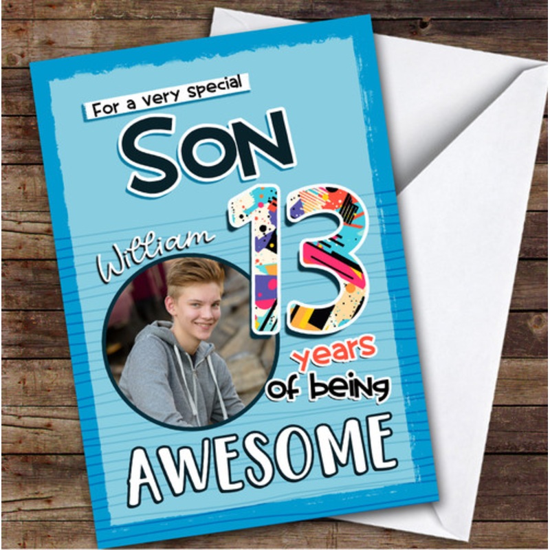 Blue Abstract 13th Son Teenager Boys Custom Personalised Birthday Card – The Card Zoo