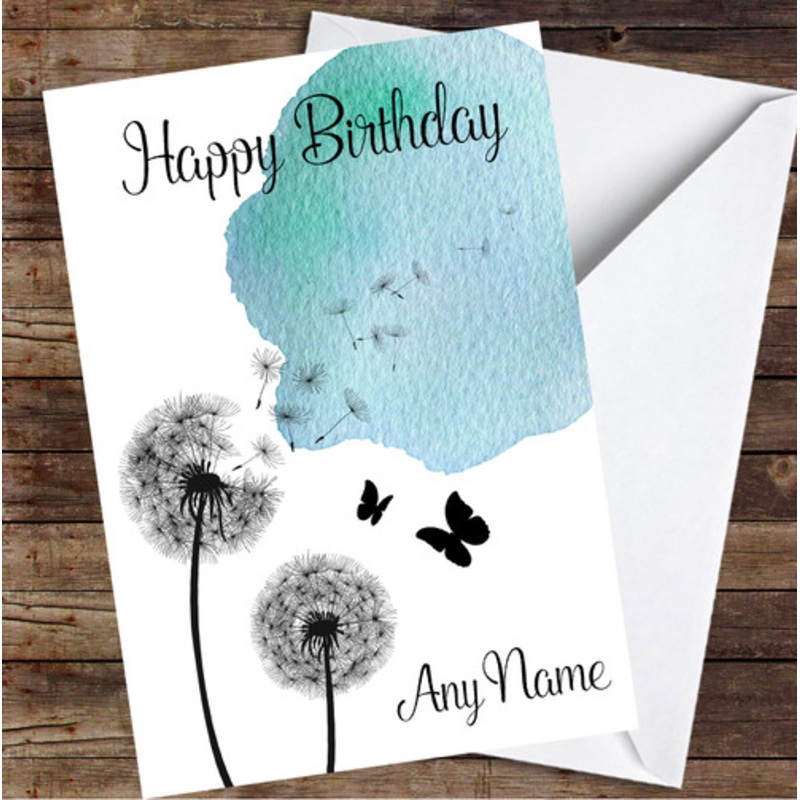Dandelion Seeds Watercolour Blue Personalised Birthday Card – The Card Zoo