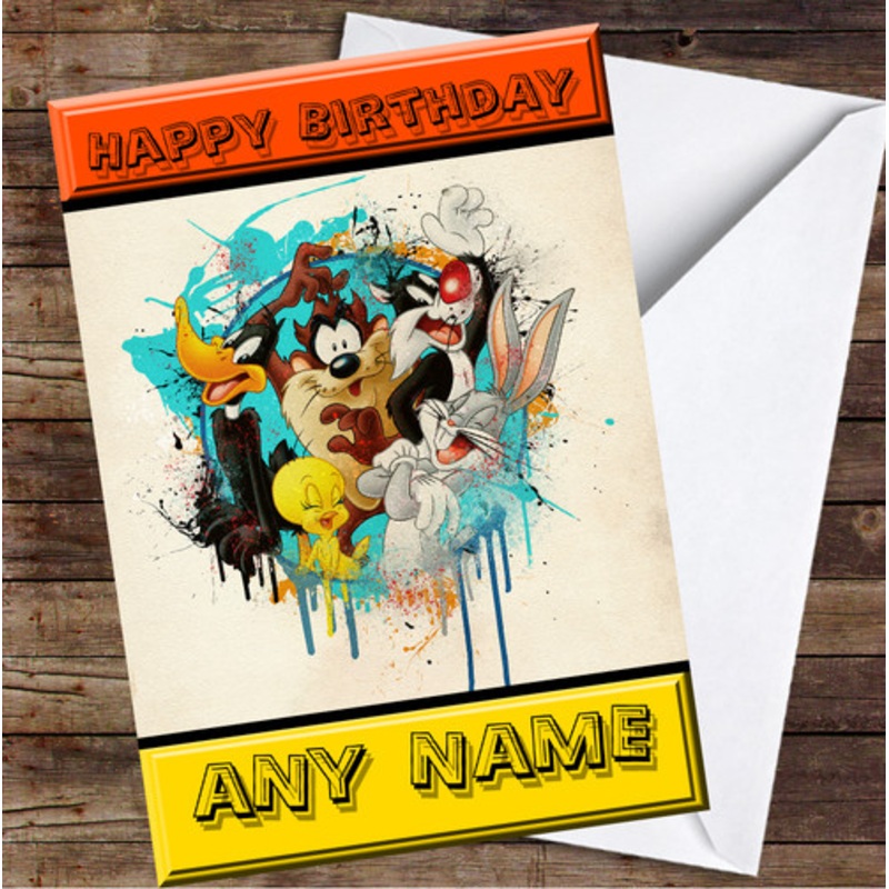 Looney Tunes Splatter Rustic Personalised Birthday Card – The Card Zoo