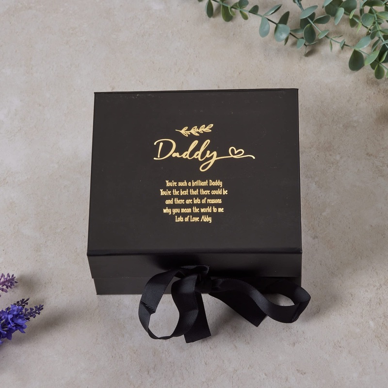 Personalised Daddy Black Gift Box With Gold Leaf
