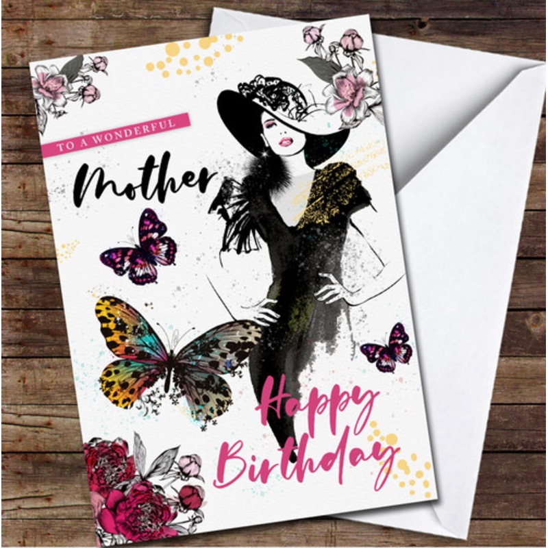 Wonderful Mother Pink Yellow Flowers and Butterflies Personalised Birthday Card – The Card Zoo