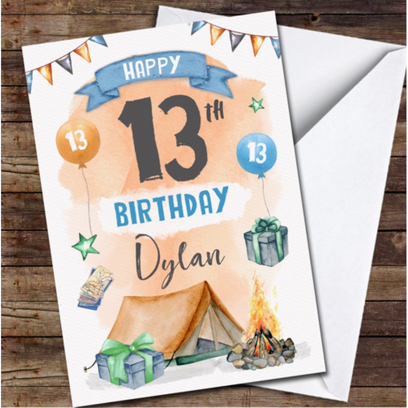 13th Boy Male Camping Outdoors Gift Party Any Age Personalised Birthday Card – The Card Zoo