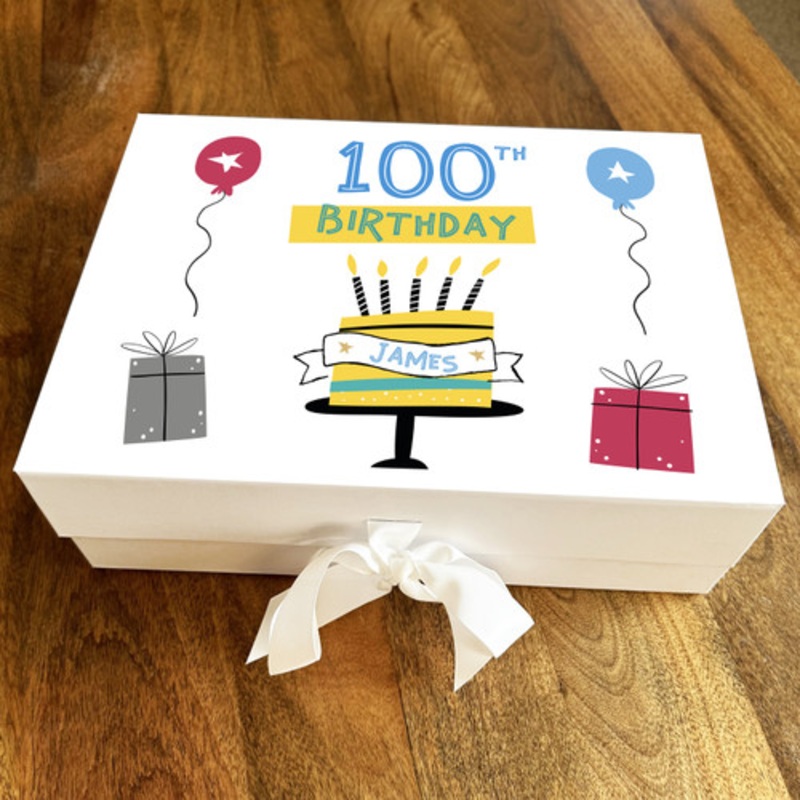 Cake Party Yellow Any Age 100th Personalised Keepsake Birthday Gift Box – The Card Zoo