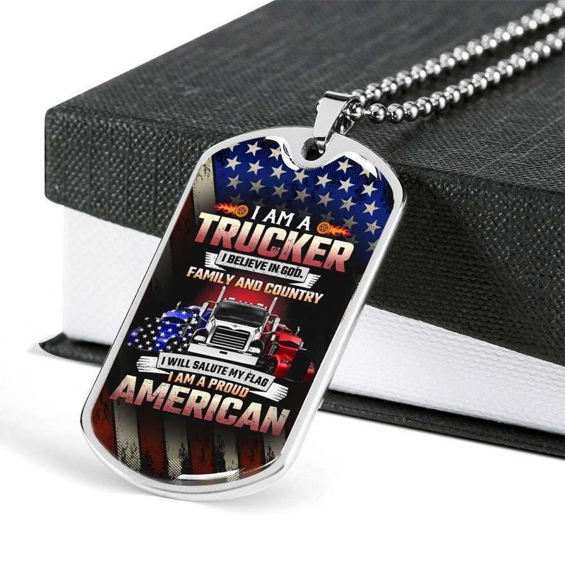 Custom I Am A Trucker Dog Tag Military Chain Necklace Dog Tag