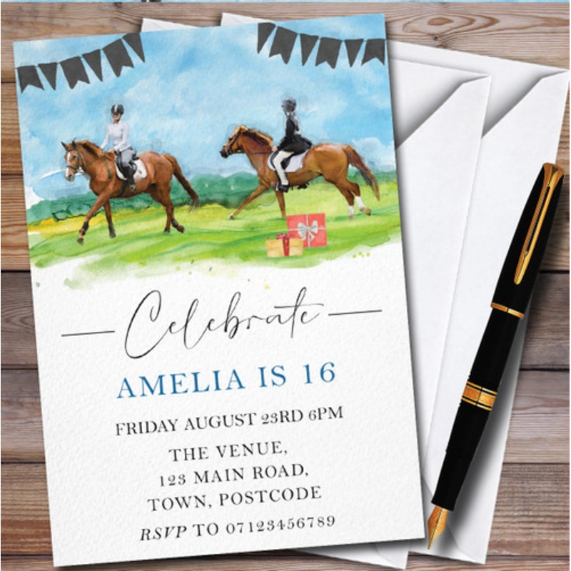 Horse Riding Watercolour Horses Personalised Birthday Party Invitations – The Card Zoo
