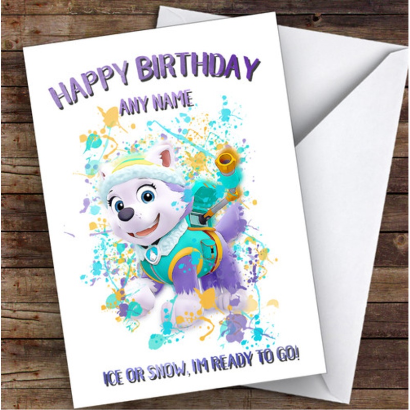 Paw Patrol Everest Splatter Art Children’s Kids Personalised Birthday Card – The Card Zoo