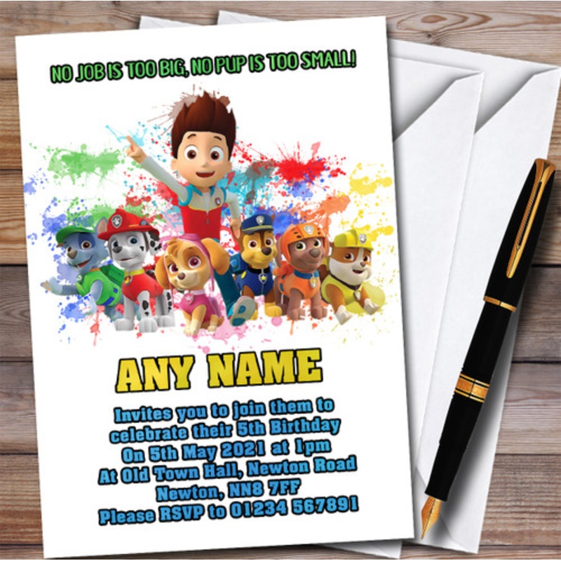 Paw Patrol Gang Landscape Splatter Art Children’s Birthday Party Invitations – The Card Zoo