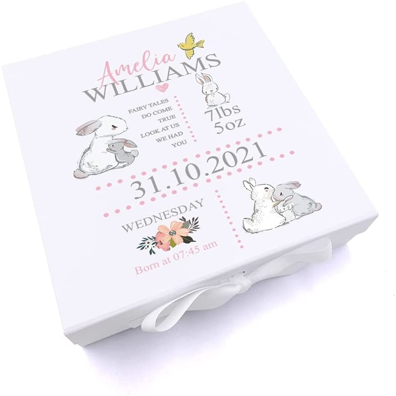 Personalised Rabbit Baby Girl Keepsake Memory Box Gift