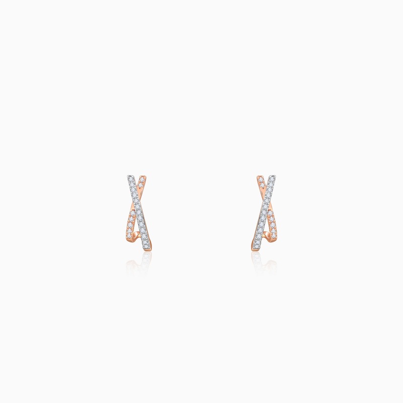 Rose Gold Cross Lab Grown Diamond J Hoop Earrings