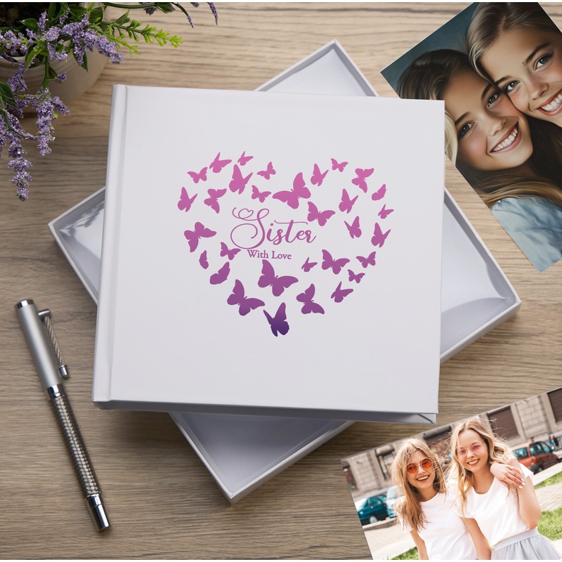 Sister with love White Photo Album Gift With Butterflies 50 x 6 x 4 Photos