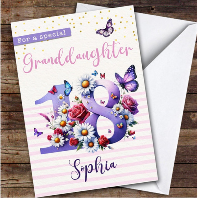 18th Granddaughter Purple Floral Butterflies Teenager Personalised Birthday Card – The Card Zoo