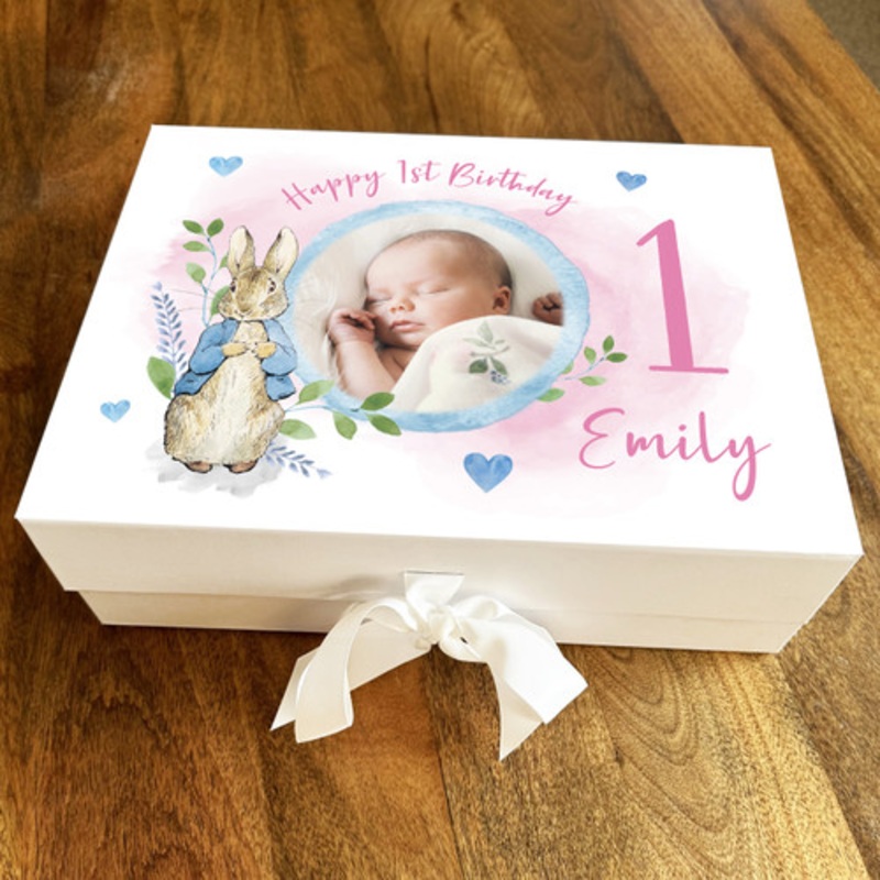 1st One Pink Photo Peter Rabbit Personalised Keepsake Birthday Gift Box – The Card Zoo