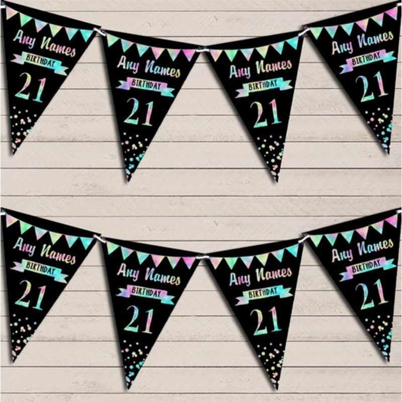 Any Age Birthday 18th 21st 30th 40th 50th 60th Black and Aqua Rainbow Bunting – The Card Zoo