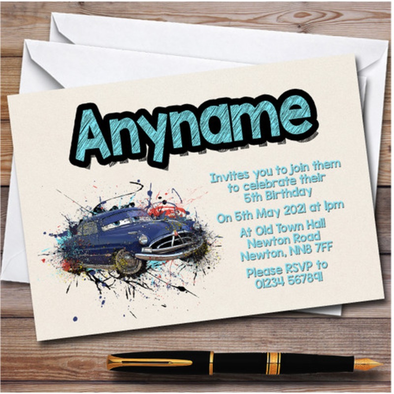Disney Cars Doc Hudson Watercolour Splatter Children’s Birthday Party Invitations – The Card Zoo