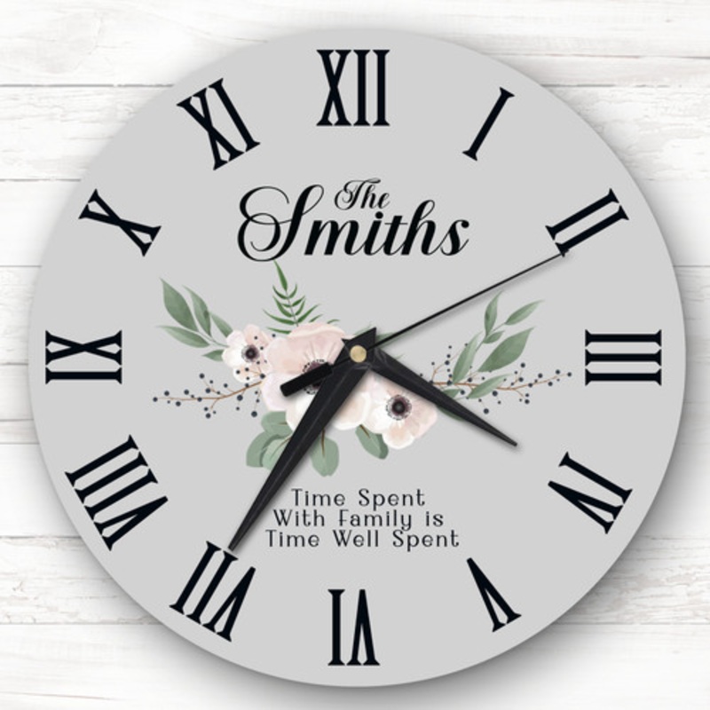 Family Floral Grey Background Personalised Gift Personalised Clock – The Card Zoo