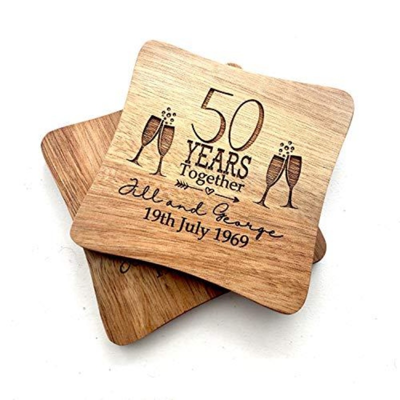 Set Of Two Personalised Wedding Anniversary Coasters Gift 5th, 10th, 25th, 30th, 40th, 50th, 60th anniversary