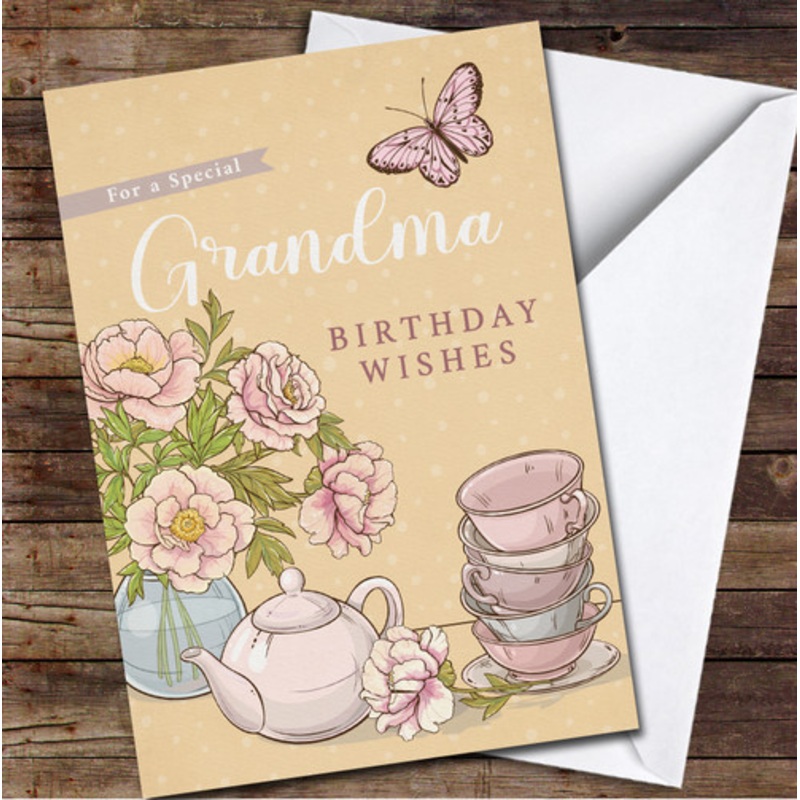 Teapot and Peonies Special Grandma Birthday Wishes Personalised Birthday Card – The Card Zoo