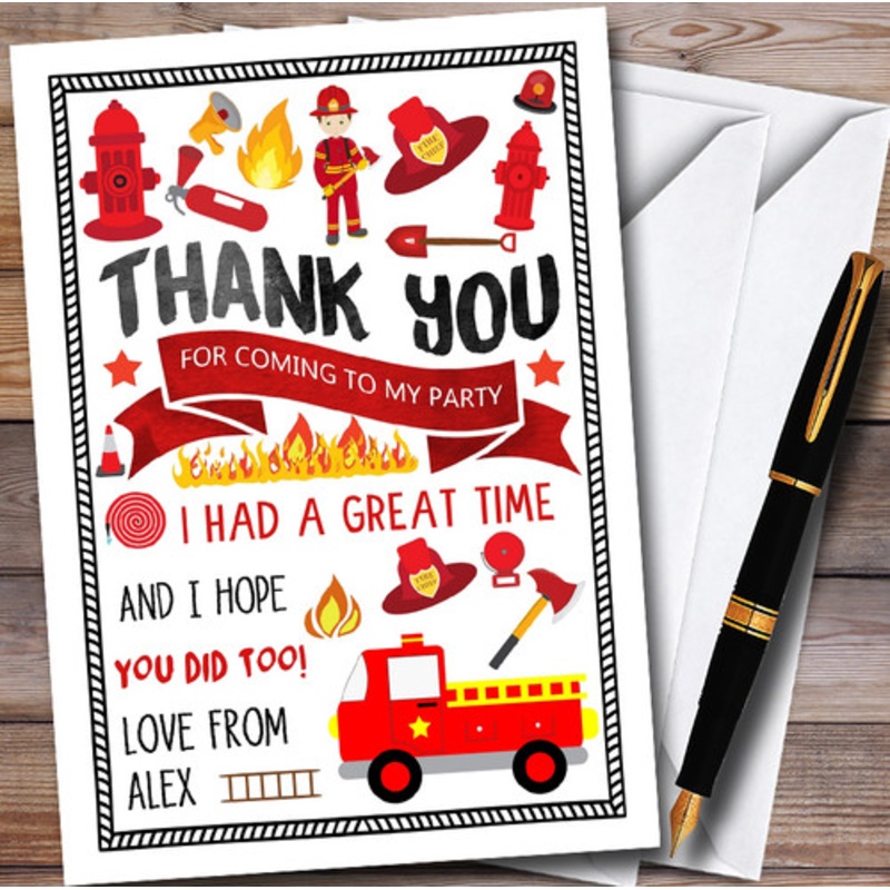 Fire Engine Truck Fireman Fire Fighter Children’s Birthday Party Thank You Cards – The Card Zoo
