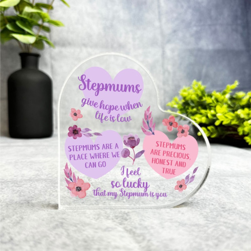 Gift For Stepmum Pink Purple Flower Heart Side Heart Keepsake Plaque Ornament – The Card Zoo