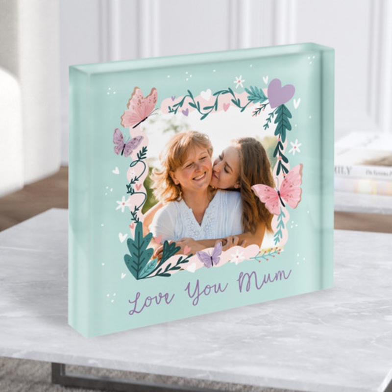 Love You Mum Photo Frame Butterflies Square Personalised Acrylic Block – The Card Zoo