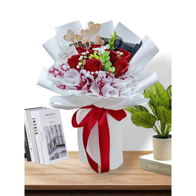 Maroon Soap Rose Bouquet Artificial Flower (Klang Valley Delivery)