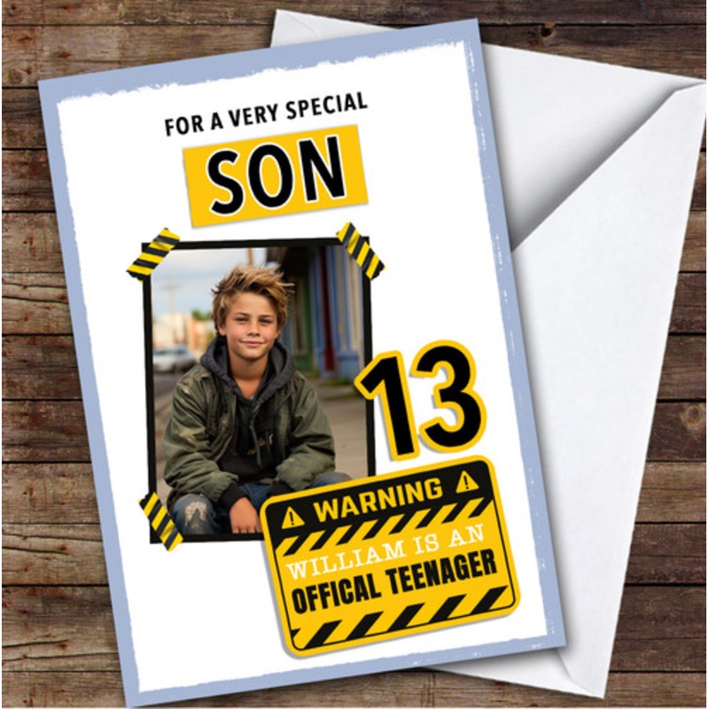 13th Son Warning Sign Photo Teenager Boys Custom Personalised Birthday Card – The Card Zoo