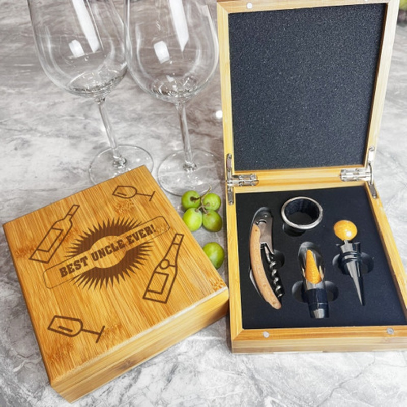 Ever Wine and Champagne Glasses Uncle Personalised Wine Bottle Tools Gift Box Set – The Card Zoo
